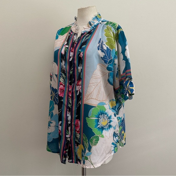 JOHNNY WAS Jenn Jolene RUFFLE TRIM Floral Button-Up Blouse SZ XL - Picture 6 of 6